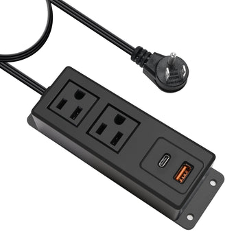 Multiple Plug Outlet with USB C 20W Wall Mounted Power Strip Under Desk Mountable Extension Cord with PD Type C Flat Plug Power Station for Home Workshop Dorm Travel